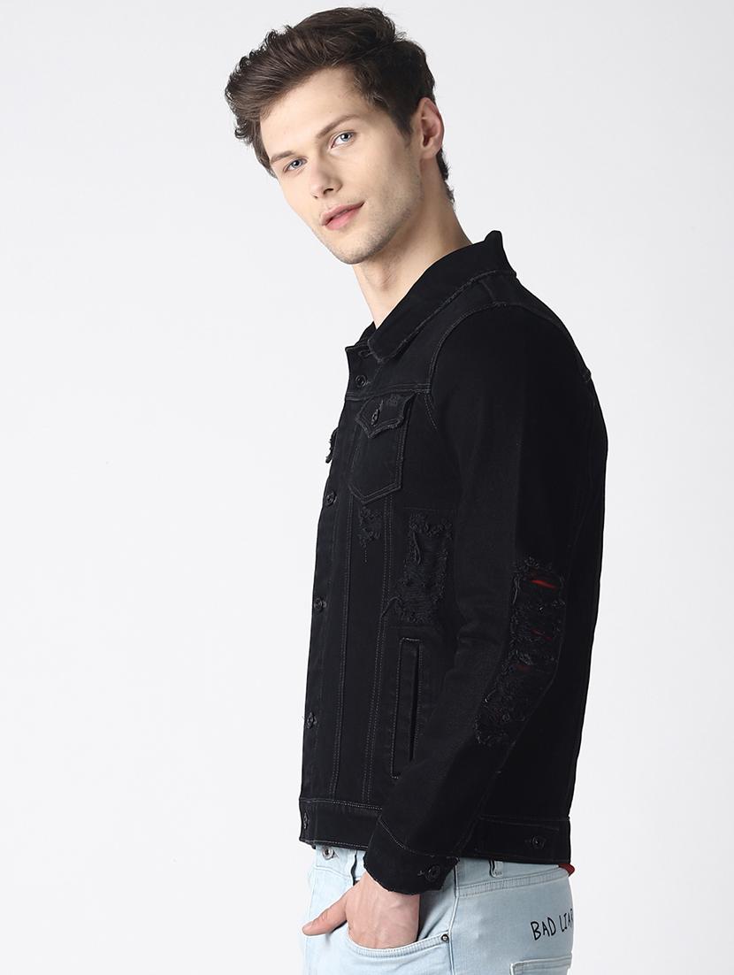 black solid denim jacket - 16756824 - Zoom Image - 2