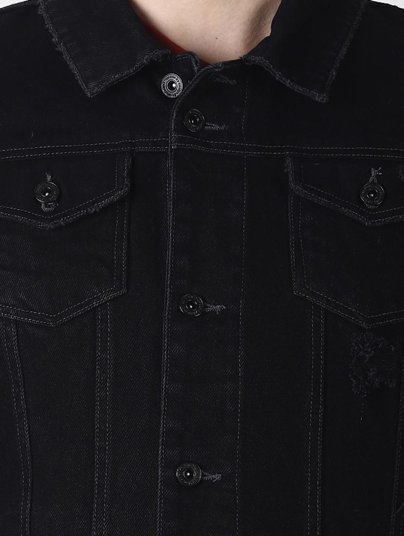 black solid denim jacket - 16756824 - Zoom Image - 5