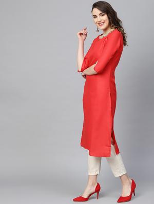 orange cotton silk straight kurta - 16757209 - Standard Image - 2