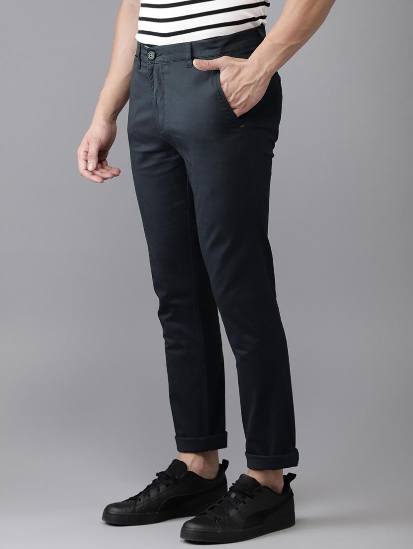 navy blue solid chinos - 16760047 - Zoom Image - 2