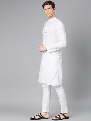 white self design kurta pyjama set - 16760060 - Standard Image - 2