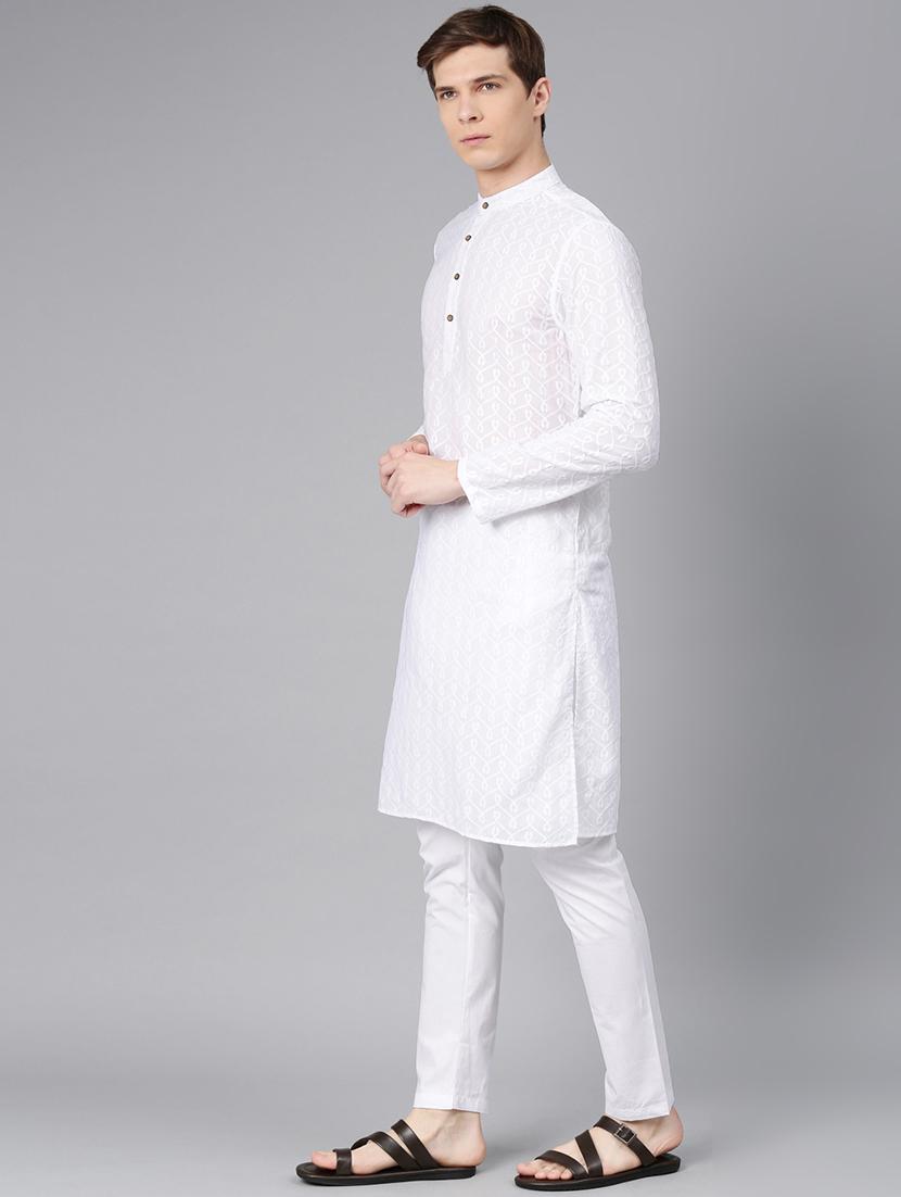 white self design kurta pyjama set - 16760060 - Zoom Image - 2