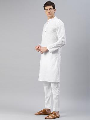 white self design kurta pyjama set - 16760063 - Standard Image - 2