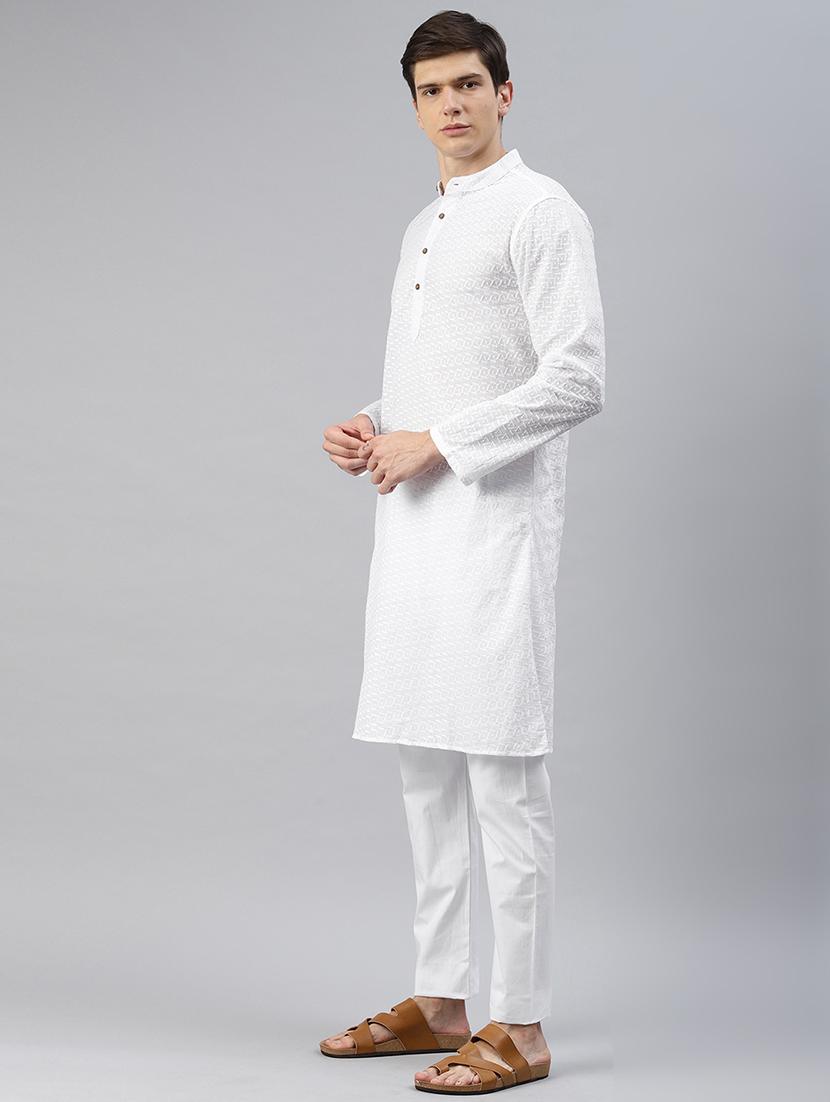 white self design kurta pyjama set - 16760063 - Zoom Image - 2