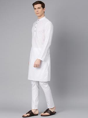 white self design kurta pyjama set - 16760065 - Standard Image - 2