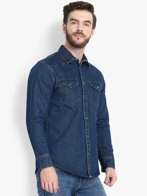 blue denim casual shirt - 16760303 - Standard Image - 2