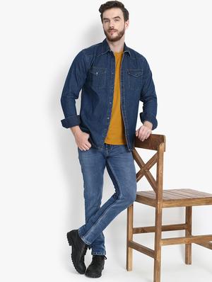 blue denim casual shirt - 16760303 - Standard Image - 5