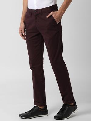 red solid flat front casual trouser - 16761998 - Standard Image - 2