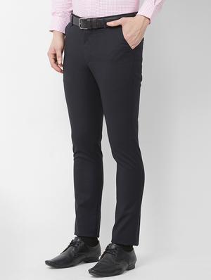 navy blue solid flat front formal trouser - 16762747 - Standard Image - 2
