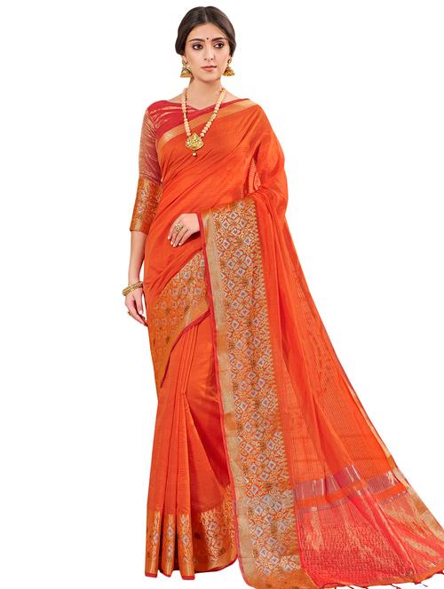 solid bordered kanjivaram saree with blouse - 16763321 - Standard Image - 1