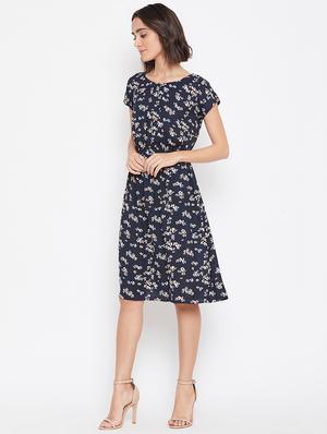 navy blue poly crepe aline dress - 16764543 - Standard Image - 2