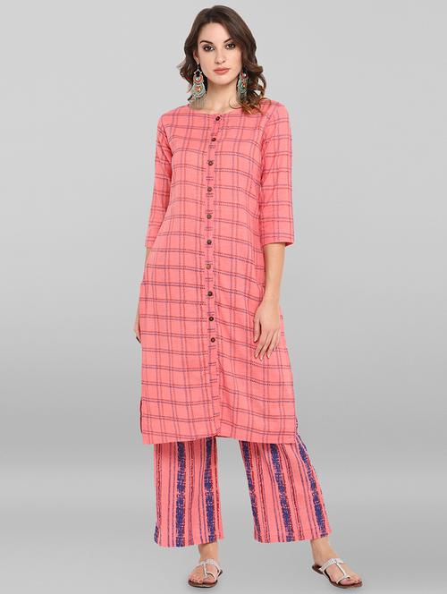 checkered kurta palazzo set - 16765165 - Standard Image - 1