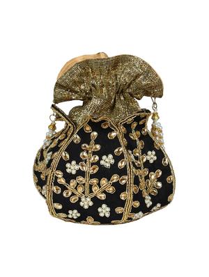 black faux silk ethnic potli - 16765318 - Standard Image - 2