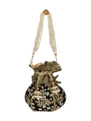 black faux silk ethnic potli - 16765318 - Standard Image - 5