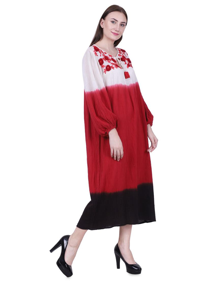 tie up neck embroidered detail shift dress - 16767121 - Zoom Image - 2