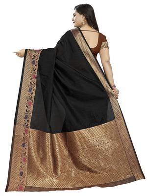solid bordered saree with blouse - 16770768 - Standard Image - 2