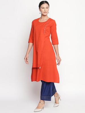 solid button detail kurta - 16771025 - Standard Image - 2