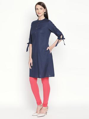 indigo solid a-line kurta - 16771038 - Standard Image - 2