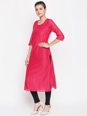 fuchsia solid straight kurta - 16771059 - Standard Image - 2