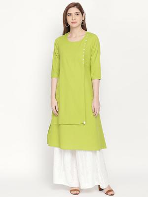 olive solid layered kurta - 16771060 - Standard Image - 2