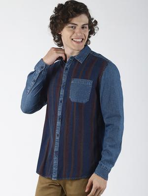 blue striped denim casual shirt - 16771800 - Standard Image - 2