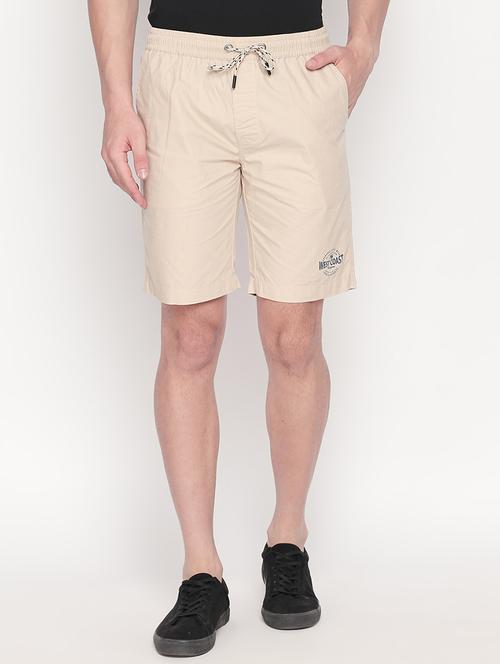 beige solid shorts - 16772997 - Standard Image - 1