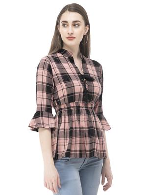 mandarin neck checkered top - 16773833 - Standard Image - 2