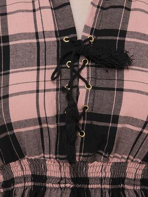 mandarin neck checkered top - 16773833 - Standard Image - 5