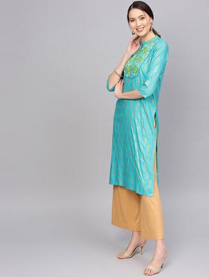 gold print straight kurta - 16773968 - Standard Image - 2