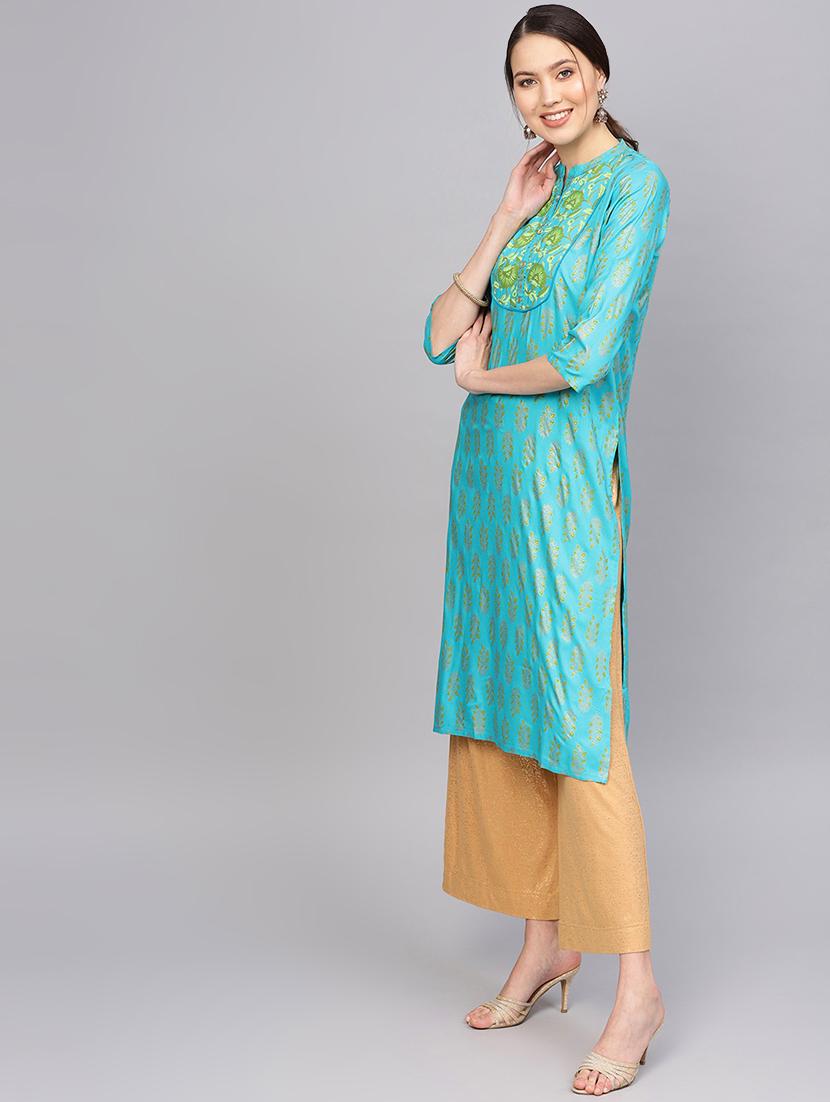 gold print straight kurta - 16773968 - Zoom Image - 2
