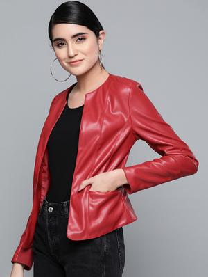 round neck leather jacket - 16774797 - Standard Image - 2