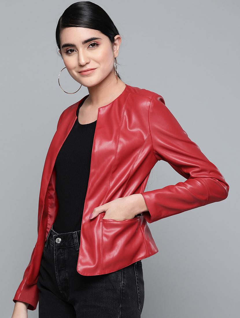 round neck leather jacket - 16774797 - Zoom Image - 2