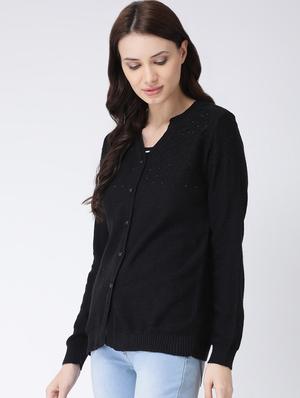 long sleeved solid wool cardigan - 16775395 - Standard Image - 2