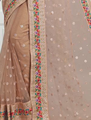 embroidered bordered saree with blouse - 16777028 - Standard Image - 2