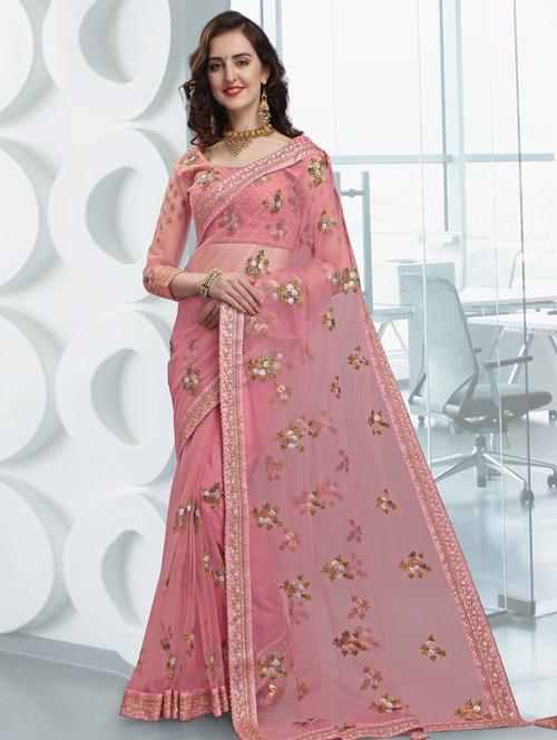 embroidered bordered saree with blouse - 16777029 - Very Small Image - 1