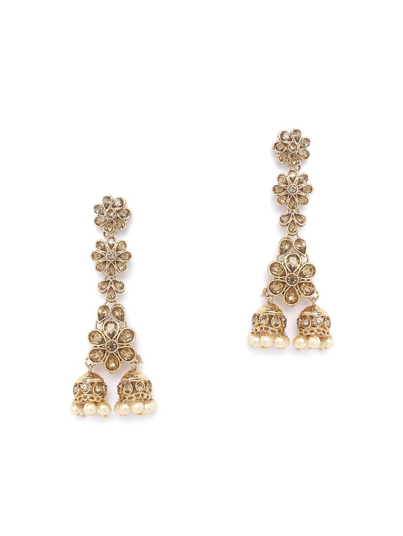 gold brass jhumka earring - 16780328 - Zoom Image - 2