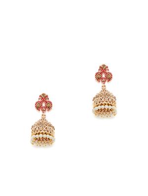 red metal jhumka earring - 16780345 - Standard Image - 2