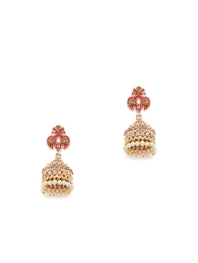red metal jhumka earring - 16780345 - Zoom Image - 2