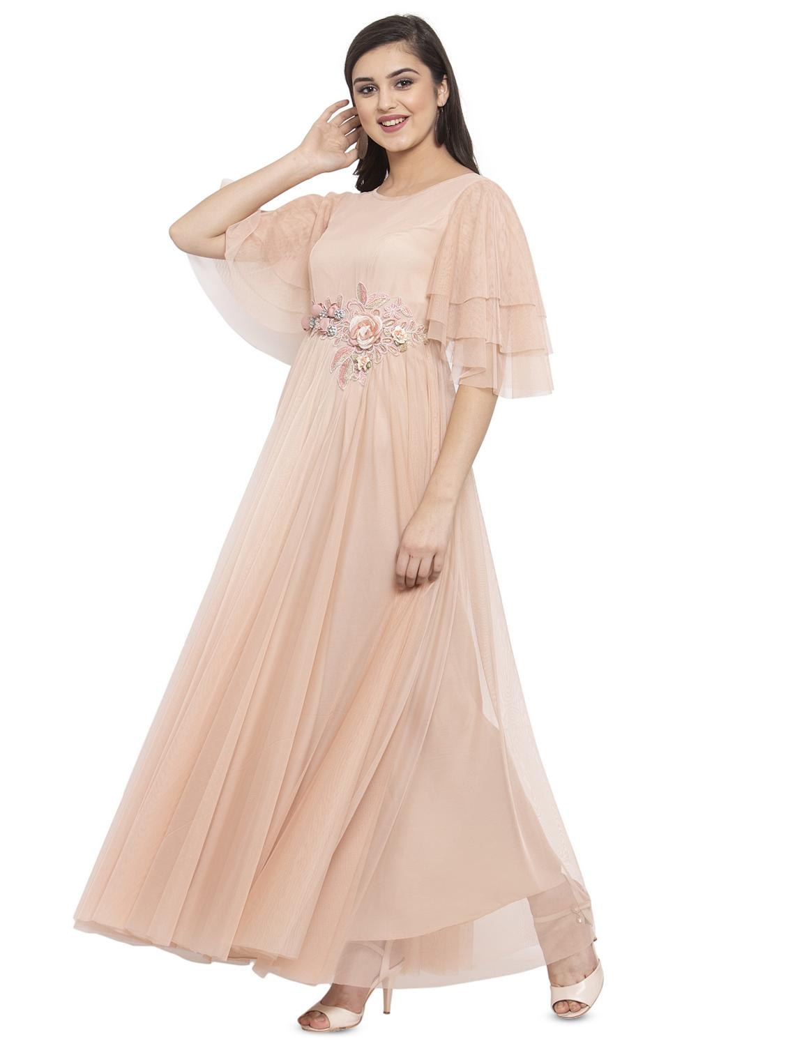 bell sleeved floral applique maxi dress - 16780850 - Zoom Image - 2