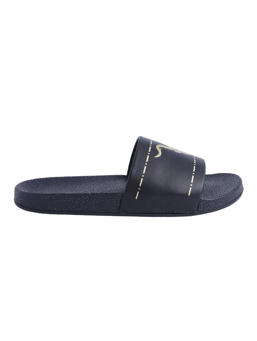 black leatherette slip on flip flops - 16781047 - Zoom Image - 2