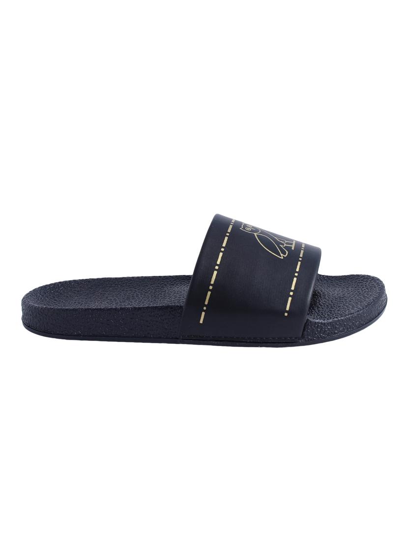 black leatherette slip on flip flops - 16781054 - Zoom Image - 2