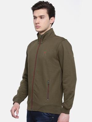 green solid fleece casual jacket - 16781897 - Standard Image - 2