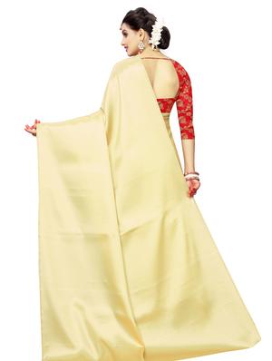 gold plain saree with blouse - 16782423 - Standard Image - 2