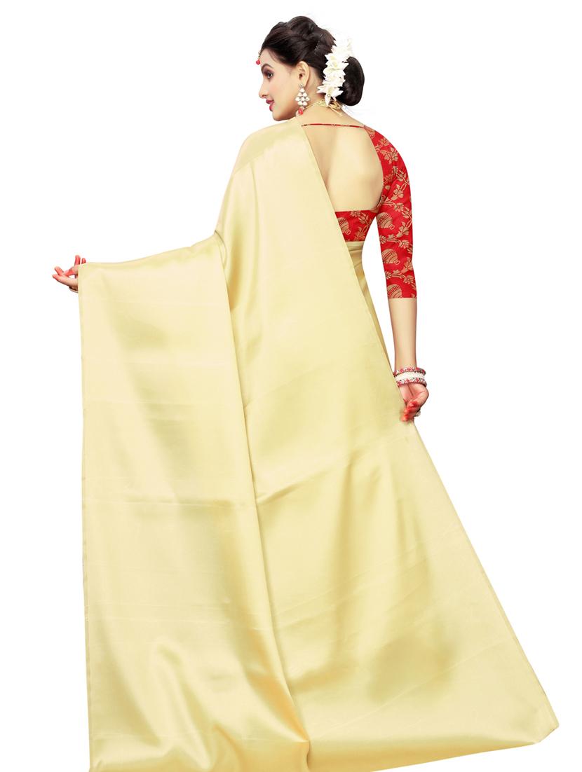 gold plain saree with blouse - 16782423 - Zoom Image - 2
