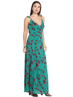 overlap neck floral maxi dress - 16782854 - Standard Image - 2