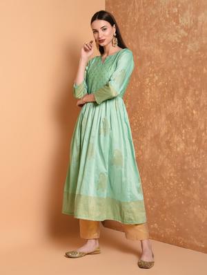 gold print flared kurta - 16784412 - Standard Image - 2