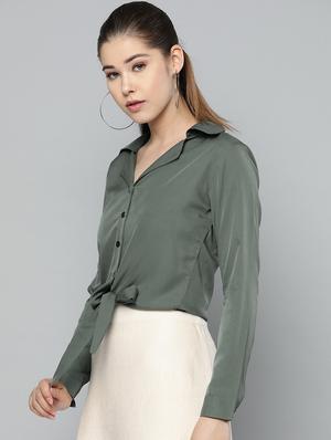 tie front solid shirt - 16784918 - Standard Image - 2