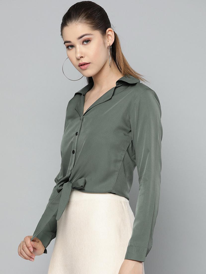 tie front solid shirt - 16784918 - Zoom Image - 2