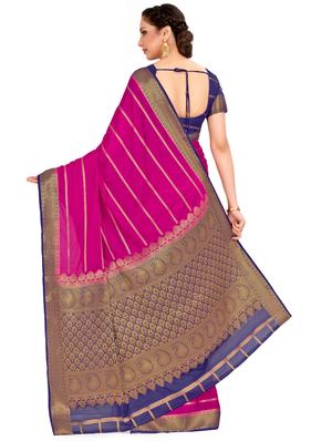 striped mysore silk saree with blouse - 16785311 - Standard Image - 2