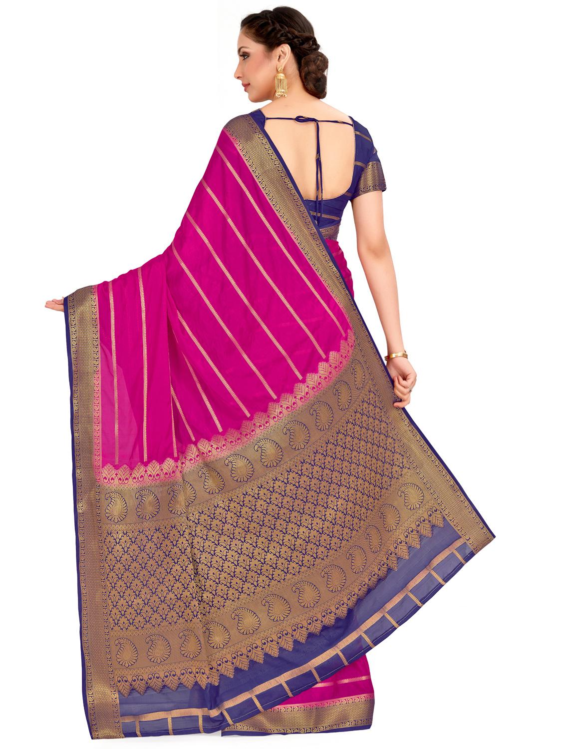 striped mysore silk saree with blouse - 16785311 - Zoom Image - 2